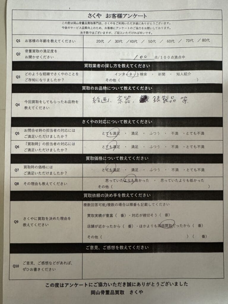骨董買取さくやアンケート
口コミ